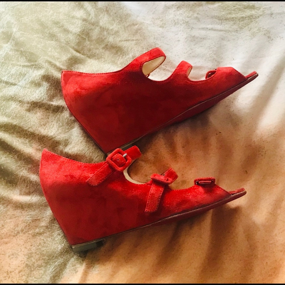 Louboutin orange suede wedges rare!!!